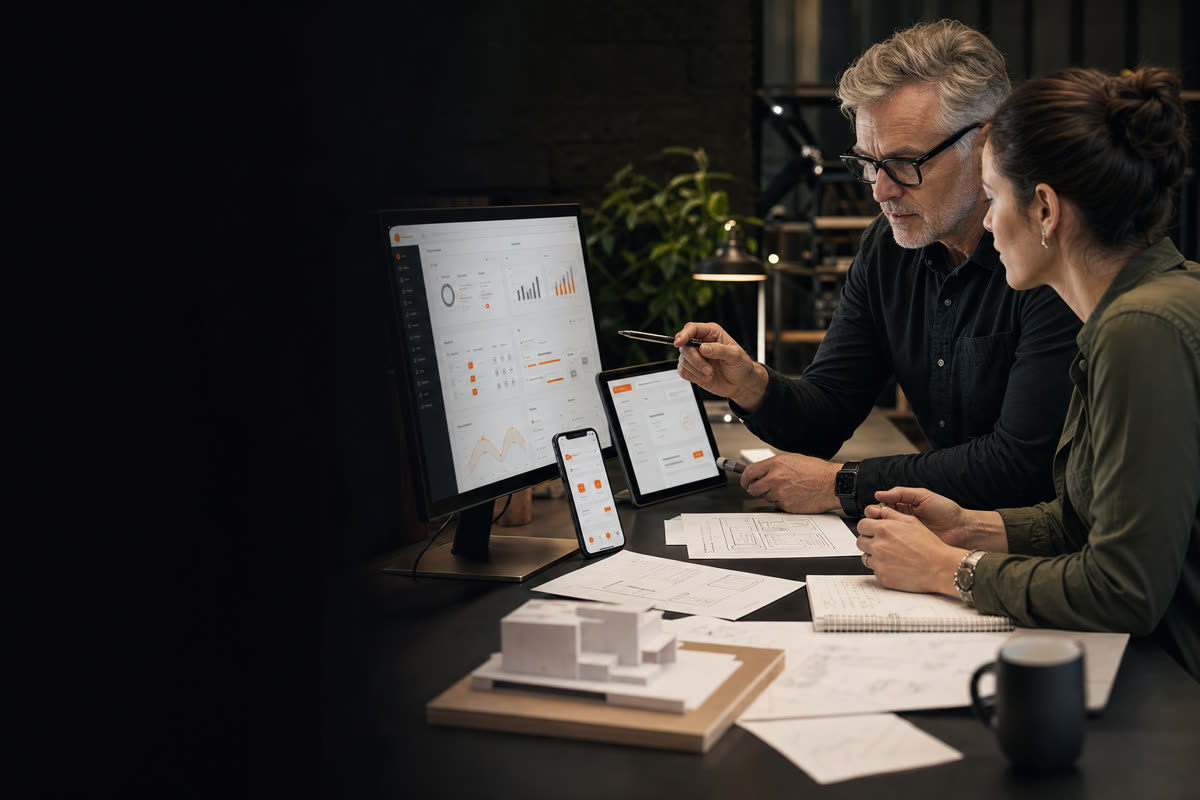 A field-service operator and product engineer reviewing a mobile operations application.